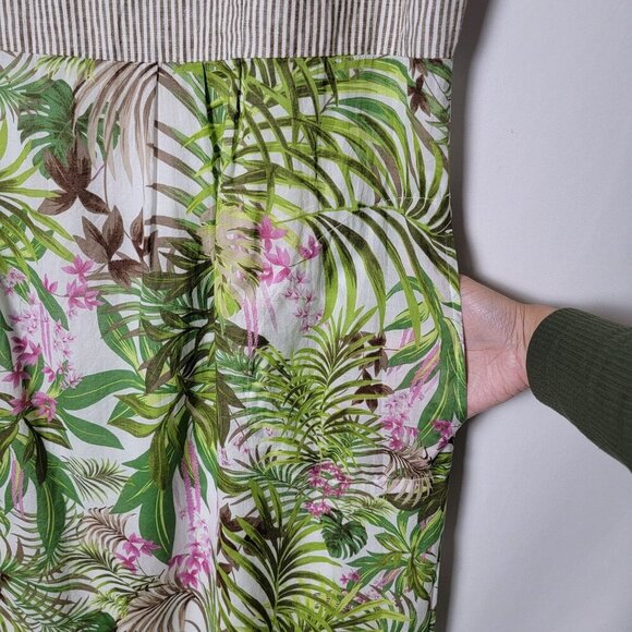 J. Jill Linen Blend Striped Botanical Hawaiian Floral Sleeveless Sheath Dress XL - Picture 9 of 13
